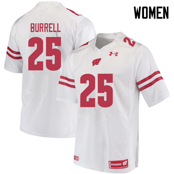 Wisconsin Badgers Women's #25 Eric Burrell NCAA Under Armour Authentic White College Stitched Football Jersey RV40G38PS